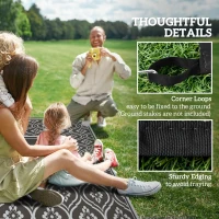 Outsunny Reversible Outdoor Rug, Waterproof Plastic Straw with Carry Bag, 9' x 18', Black & Gray Gourd Border(m-8)