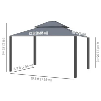 Outsunny 10' x 12' Outdoor Hardtop Gazebo with Galvanized Canopy & Netting Sidewalls for Lawn, Backyard, Dark Grey(m-3)