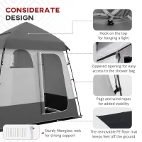 Outsunny Outdoor Portable Pop Up Shower Tent Changing Tent Privacy Enclosure with 2 Rooms, Shower Bag, Floor for Camping, Dark Grey(m-7)