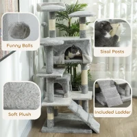 PawHut 53" Cat Tree Scratching Large Kitten Play House Multi-Level Activity Center Pet Furniture, Grey(m-5)
