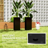 Outsunny 2 Pack Planter Box, 26 Inch Plastic Flower Pots with Water Level Indicator, Drainage Hole and Drain Plug, Black(m-6)