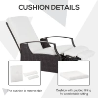Outsunny Outdoor Rattan Recliner Chair, Wicker Reclining Chair with Adjustable Back Retractable Footrest Cushion White(m-5)