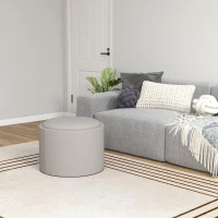 HOMCOM Round Storage Ottoman Coffee Table with Flip Top Tray, Linen Fabric Upholstered Footstool with Hidden Compartment(m-10)