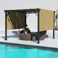 Outsunny 10' x 10' Retractable Pergola Canopy for Backyard, Brown(m-8)