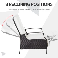 Outsunny Outdoor Rattan Recliner Chair, Wicker Reclining Chair with Adjustable Back Retractable Footrest Cushion White(m-6)