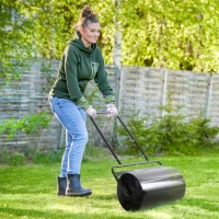 Outsunny 20-Inch Push/Tow Behind Lawn Roller Filled with 10 Gal Water or Sand for Flattening Sod in the Garden, Black(m-2)