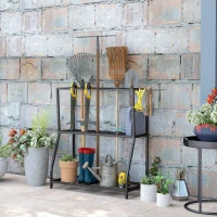 Outsunny 3-Tier Yard Tool Tower Rack, Garden Tool Organizer with Hooks for Long-Handled Rakes, Shovel, Broom, Black(m-8)