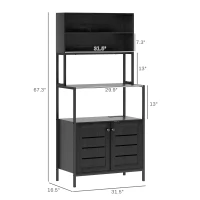 HOMCOM Baker's Rack with Power Outlet and Storage Shelves, Microwave Stand with Louvred Door Cabinets, Black(m-3)