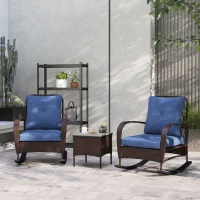 Outsunny 3 Piece Wicker Patio Furniture Set, Outdoor PE Rattan Rocking Chairs with Coffee Table, Cushions for Porch, Brown(m-10)