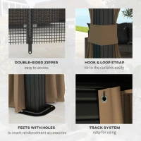 Outsunny 10' x 10' Hardtop Gazebo with Aluminum Frame, Metal Roof Gazebo Canopy w/ Hook, Curtains included, Dark Brown(m-6)