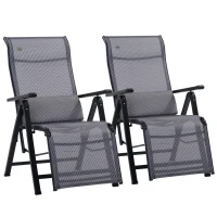 Outsunny 2 Piece Zero Gravity Chairs Set, Folding Recliners, Patio Loungers with 9 Level Adjustable Backrest, Lumbar Pillow for Outdoor, Patio, Deck, Poolside, Grey(m-2)