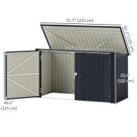Outsunny 7.6 x 3.4ft Outdoor Storage Shed, Triple Garbage Bin Shed Organizer with Lockable Double Doors and Openable Lid(m-3)