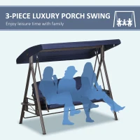 Outsunny Outdoor Patio 3-Person Steel Canopy Cushioned Seat Bench Swing with Included Side Trays & Padded Comfort, Dark Blue(m-7)