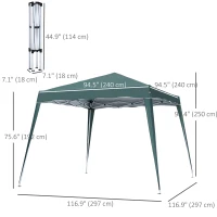 Outsunny 8' x 8' Pop Up Canopy, Outdoor Foldable Tent, Portable Canopy Tent with Carrying Bag for Camping, Party, Picnic, Green(m-3)