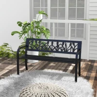 Outsunny 49" Metal Outdoor Bench Patio Bench with Curved Arms and Slatted Seat for Patio, Backyard, Lawn(m-8)