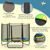 Qaba 4.6FT Trampoline for Kids with Enclosure Net for Ages 3-10, Indoor Outdoor Use, Black(m-4)