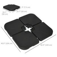 Outsunny 4 Piece Umbrella Base Stand w/ U Locking, 132 lb Capacity Water or 172 lb Capacity Sand, Black(m-3)