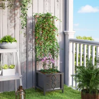 Outsunny Galvanized Raised Garden Bed with Trellis, Metal Planter Box with Drainage Holes for Climbing Plants, Vegetable, Vines(m-8)