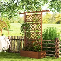 Outsunny Wooden Planter with Trellis Privacy Screen, Raised Garden Bed to Grow Vegetables, Herbs and Flowers, Orange(m-1)