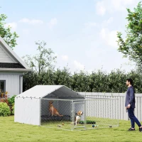 PawHut Galvanized Steel Dog Kennel Outdoor with Waterproof & UV-Resistant Cover for Large Dogs, 13.1' x 7.5' x 4.9'(m-8)