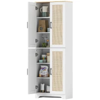 HOMCOM 67" Tall Kitchen Pantry, Freestanding Kitchen Storage Cabinet with 4 Rattan Doors and Adjustable Shelves, White(m-2)