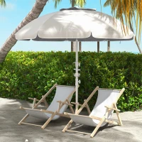 Outsunny 5.7' Beach Umbrella for Travel with Tilt, Adjustable Height, 2 Cup Holders, Hooks, Vent, Ruffles, Cream White(m-10)