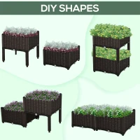 Outsunny 2 Piece Raised Garden Bed PP Raised Flower Bed Vegetable Herb Grow Box Stand Brown(m-7)