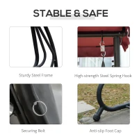 Outsunny 3-Seat Outdoor Patio Swing Chair, Converting Flatbed, Outdoor Swing Glider with Adjustable Canopy, Removable Cushion and Pillows, for Porch, Garden, Poolside, Backyard, Red(m-6)