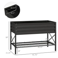 Outsunny Galvanized Raised Garden Bed, Metal Planter Box with Legs, Storage Shelf and Bed Liner, Black(m-3)