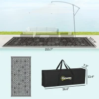 Outsunny Reversible Outdoor Rug, Waterproof Plastic Straw with Carry Bag, 9' x 18', Black & Gray Rhombus(m-3)