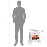 HOMCOM 24" Electric Fireplace Stove, 1000W/1500W Freestanding Fireplace Heater with Overheat Protection, Remote Control, White(m-3)