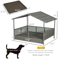 PawHut Outdoor Dog Bed with Canopy, Rattan Dog Bed with Soft Cushion Removable Cover for Medium and Large Dogs, Charcoal Gray(m-3)