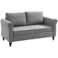 HOMCOM Vintage Loveseat, Upholstered Love Seat Furniture, Chenille-feel Fabric 2 Seater Sofa Couch with Rolled Arms, Gourd-Shaped Rubber Wood Legs for Living Room, Light Grey(m-2)