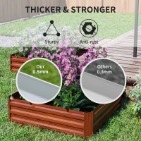 Outsunny 2 Piece Galvanized Raised Garden Bed, 3.3' x 3.3' x 1' Metal Planter Box for Growing Vegetables, Flowers, Herbs, Succulents, Dark Brown(m-6)