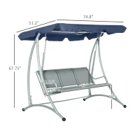 Outsunny 3-Seat Outdoor Porch Swing Chair, Patio Swing Glider with Adjustable Canopy, Breathable Seat, and Steel Frame for Garden, Poolside, Backyard, Blue(m-3)