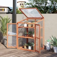 Outsunny Wooden Cold Frame Greenhouse Small Mini Planter Box, 30" L x 24" W x 44" H, Natural(m-2)