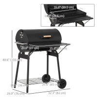 Outsunny 30" Charcoal Barbecue Grill with Wheels Outdoor Barbecue with Adjustable Charcoal Rack, Storage Shelf, Wheel, for Garden Camping Picnic(m-3)