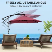 Outsunny 9.5' Cantilever Umbrella with Wind Protection Strap and Cover, Hanging Umbrella with Crank and Cross Base, UPF 50+, Red(m-6)