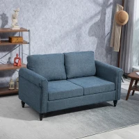 HOMCOM Vintage Loveseat, Upholstered Love Seat Furniture, Fabric 2 Seater Sofa with Rolled Arms, Rubber Wood Legs, Dark Blue(m-8)