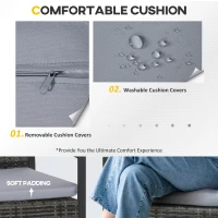 Outsunny 3 Pieces Wicker Patio Furniture Set, Rattan Bistro Set with Glass Top Coffee Table and Cushions, Outdoor Conversation Set for Garden, Porch, Balcony, Grey(m-5)