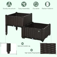 Outsunny 2 Piece Raised Garden Bed PP Raised Flower Bed Vegetable Herb Grow Box Stand Brown(m-6)