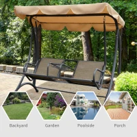 Outsunny 2-Seat Patio Swing Chair, Outdoor Porch Swing Glider with Adjustable Canopy, Cup Holders and Storage Tray, for Garden, Poolside, Backyard(m-7)