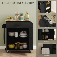 HOMCOM Rolling Island with Wheels for Kitchen, Kitchen Island on Rollers with Power Outlets, Drawer, and Doors, Black(m-4)