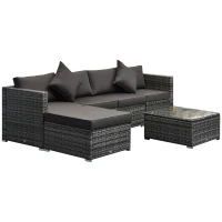 Outsunny 6 Pieces Outdoor PE Rattan Wicker Patio Furniture Sofa Set with Thick Cushions, Deluxe Garden Sectional Couch with Glass Top Table, Mixed Grey and Charcoal(m-2)