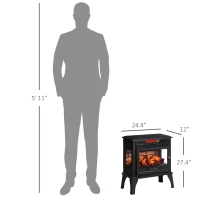 HOMCOM 24" Electric Fireplace Stove, 1000W/1500W Freestanding Fireplace Heater with Overheat Protection, Remote Control, Black(m-3)