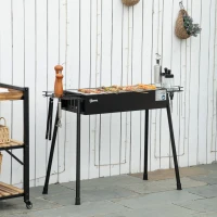 Outsunny Portable BBQ Grill, Charcoal Grill with Side Seasoning Baskets, Hooks and Nets for Outdoor, Picnic, Camping, Black(m-8)