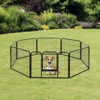 PawHut Dog Playpen, Wide 31.5"W Heavy-Duty Metal Puppy Play Pen, Pet Exercise Fences for Outside and Indoor, DIY Design with Door for Small Dogs, 8 Panels, 23.5"H(m-10)