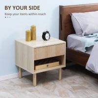 HOMCOM Set of 2 Bedroom Nightstands, Side Table with Storage Shelf and Drawer for Living Room, Bedroom, Natural Wood(m-4)