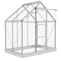 Outsunny 6' x 4' Walk-In Greenhouse, Polycarbonate Greenhouse with Sliding Door, Window, Aluminium Frame, Foundation, Silver(m-2)
