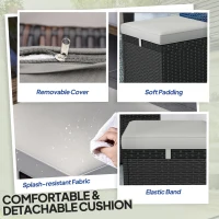 Outsunny 2 Pieces Wicker Outdoor Ottoman with Storage, Removable Cushion, Square Outdoor Footstool, Seating, Side Table, Grey(m-6)